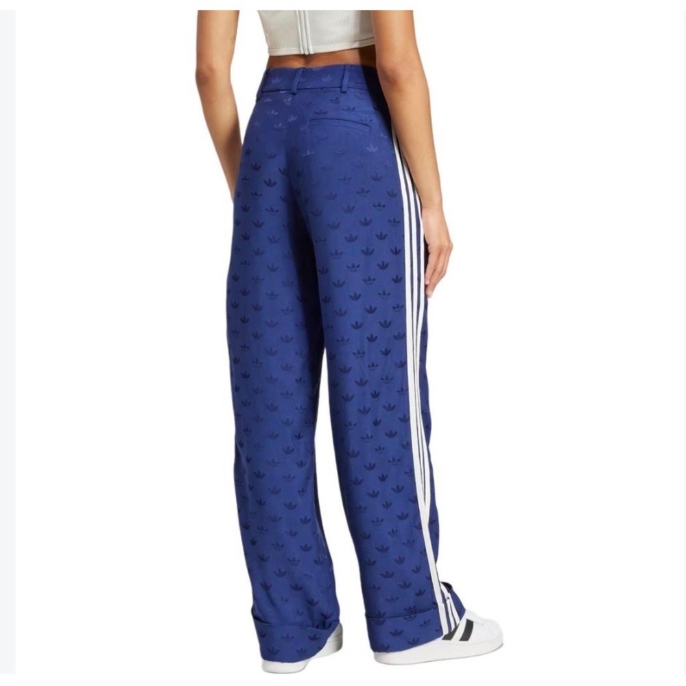 Adidas Origionals Premium Woven Jaquard Pants Women's M Blue Cuffed Hems NWT
